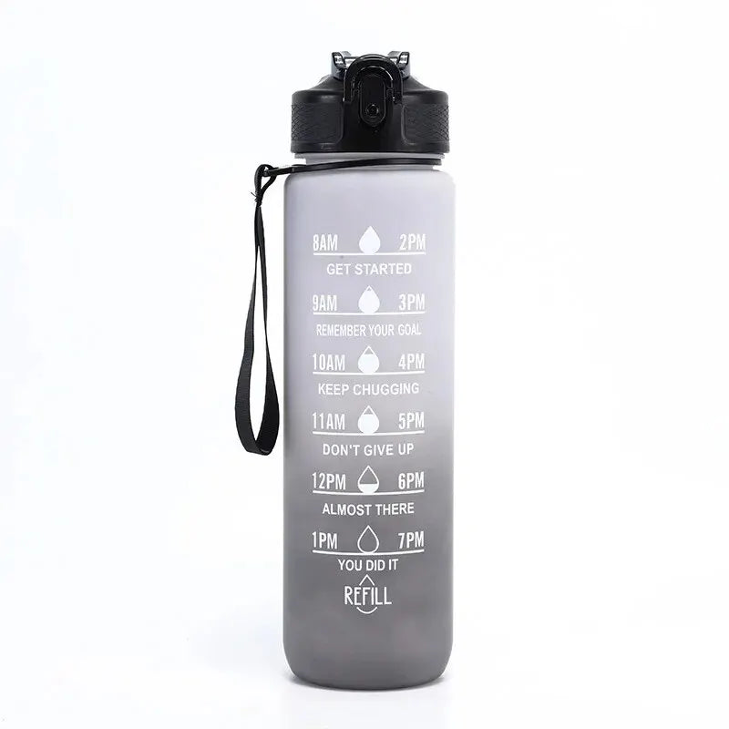Motivational Water Bottle with Time Marker Straw for Fitness Hydration