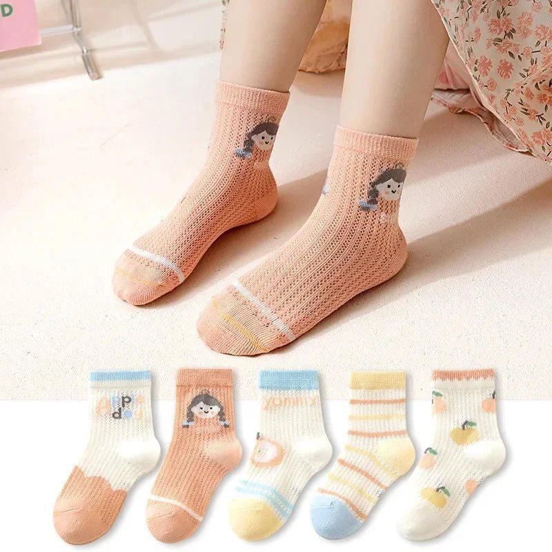 Kids Socks : 5 Pairs Cotton Girls Socks Spring, Summer Flowers Pattern