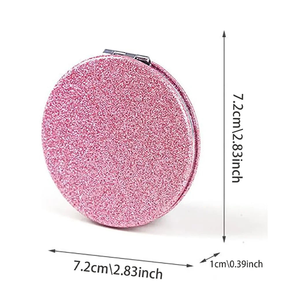 Portable Folding Shiny Double-Sided Makeup Mirror Leather Cosmetic Mirror Pocket Magnifying Hand Gold Letter Pattern Beauty Tool