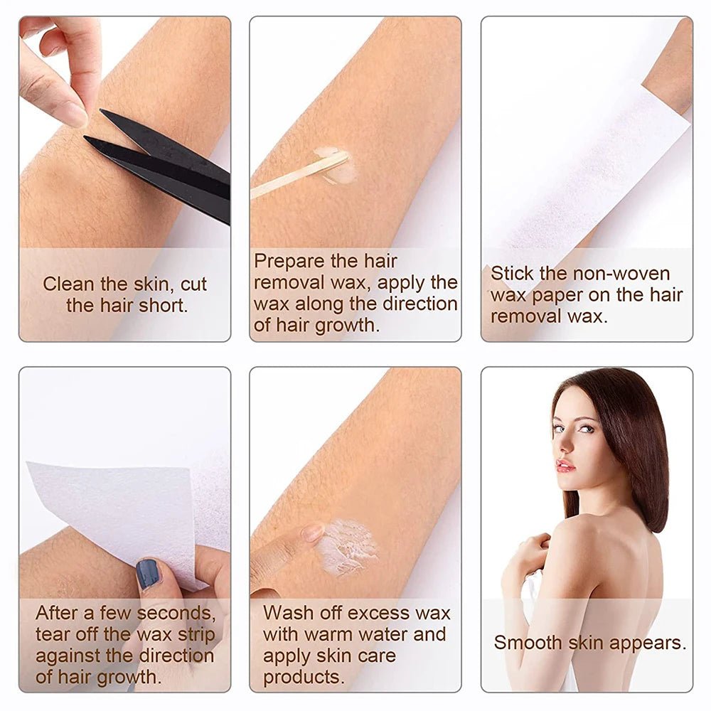 100Pcs Wax Hair Removal Depilation Strips Nonwoven Body Cloth Eyebrow Hair Remove Wax Paper Rolls Epilator Wax Strip Paper