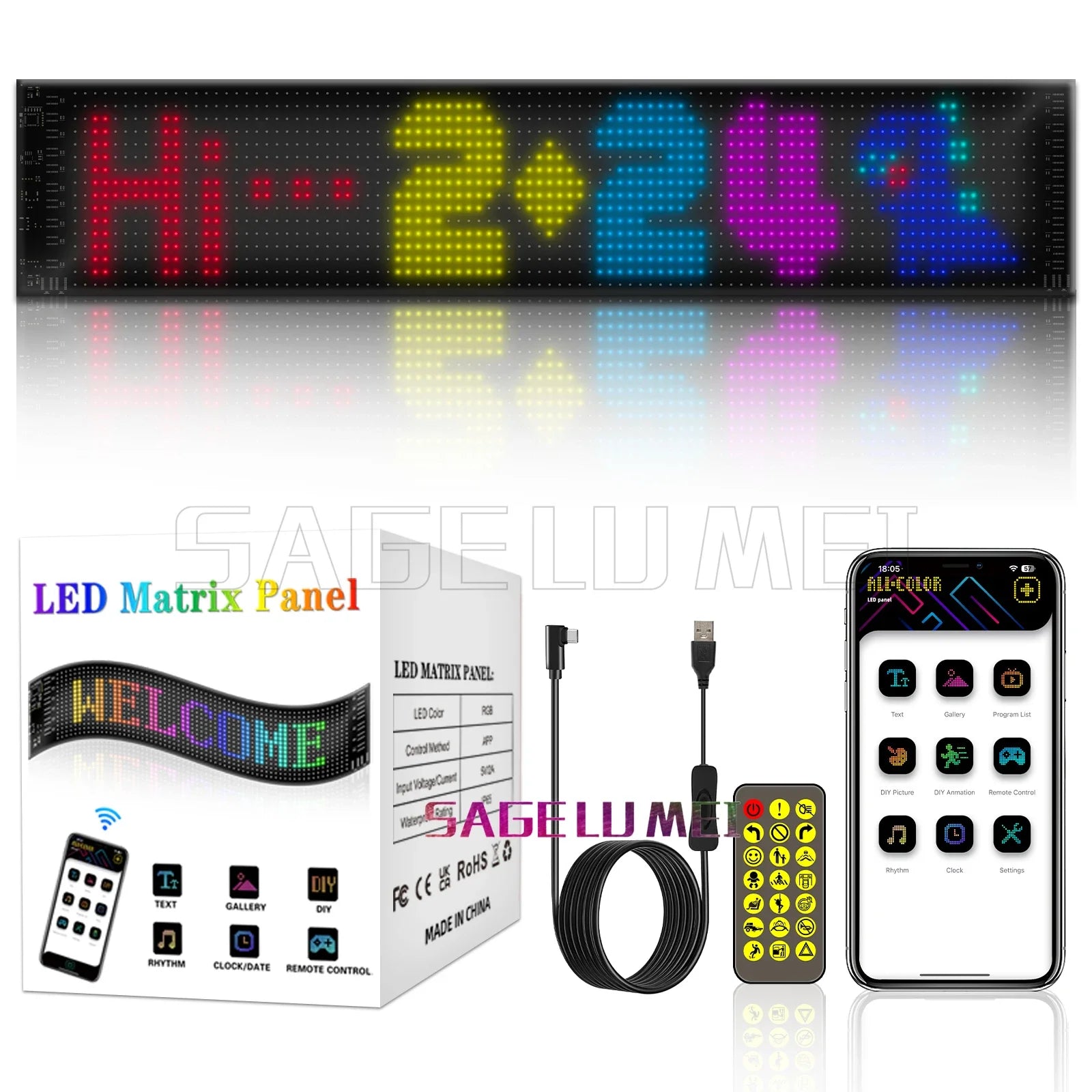 LED Car Sign Animation LED Matrix Pixel Panel DIY Multilingual Programmable LED Panel Flexible Display Ad Truck Evil's Eye Light
