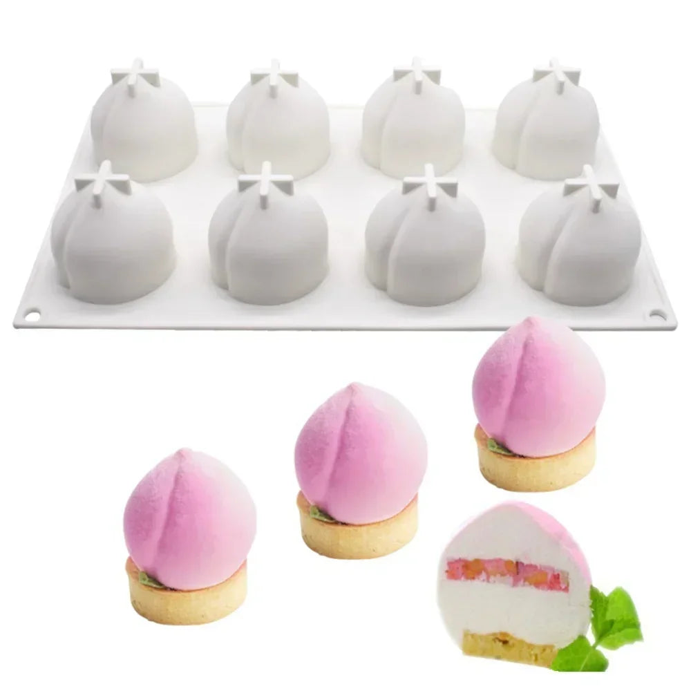 8 Hole Peach Shape Silicone Mousse Cake Mold For Baking Fruit Dessert Mousse Decorating Cake Chocolate Bakeware Mould