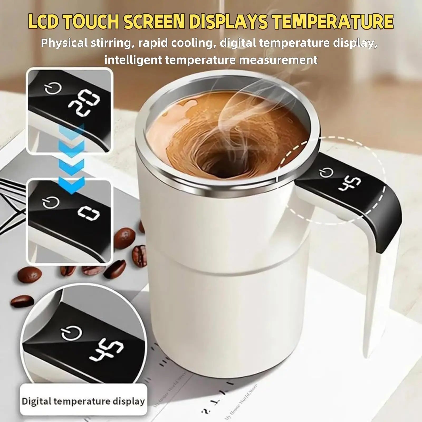 Rechargeable Magnetic Stirring Coffee Mug | 304 Stainless Steel Self Mixing Cup