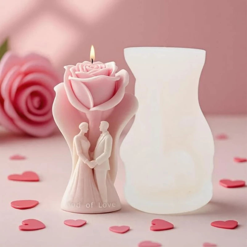 Lover Rose Silicone Candle Molds - Couple & Flower Shapes for Valentine's Day