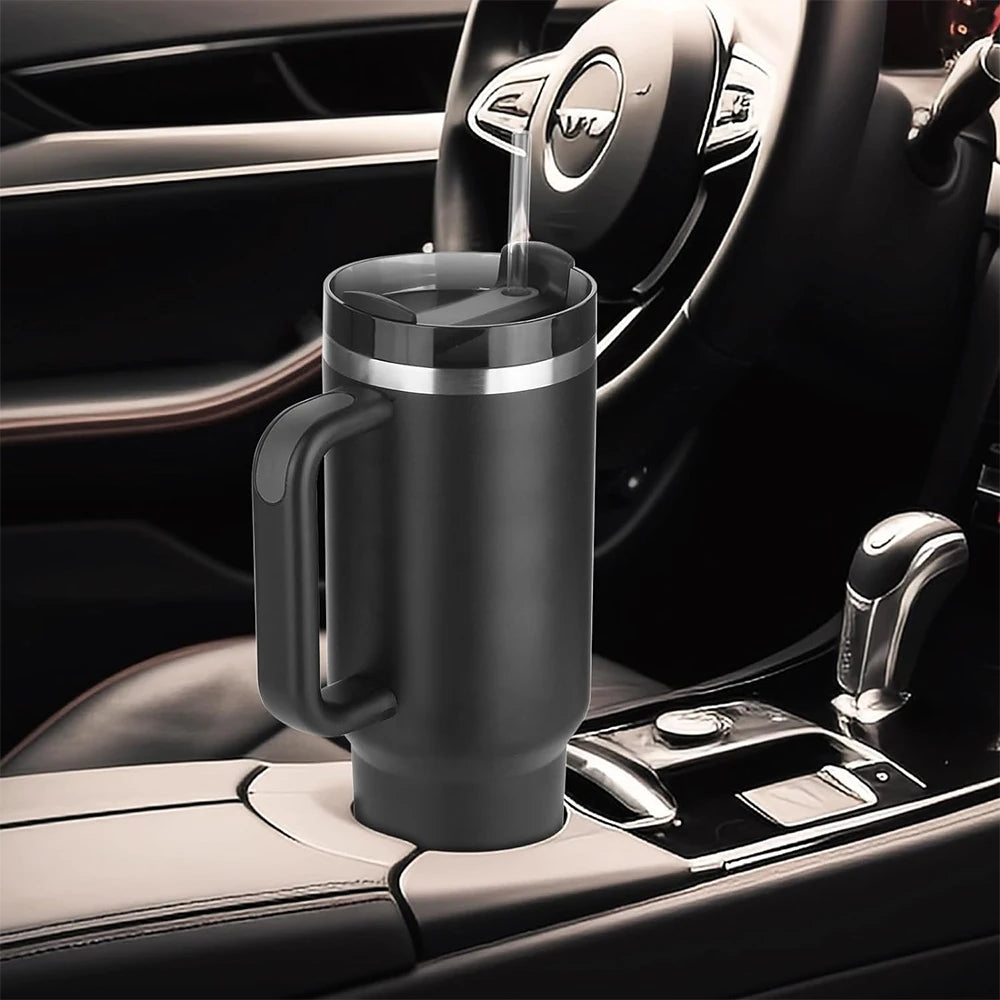 40oz Tumbler With Handle Straw Lid Insulated Stainless Steel Travel Cup Keep iced Coffee Mug Gifts For Women Men Car Cup Holder