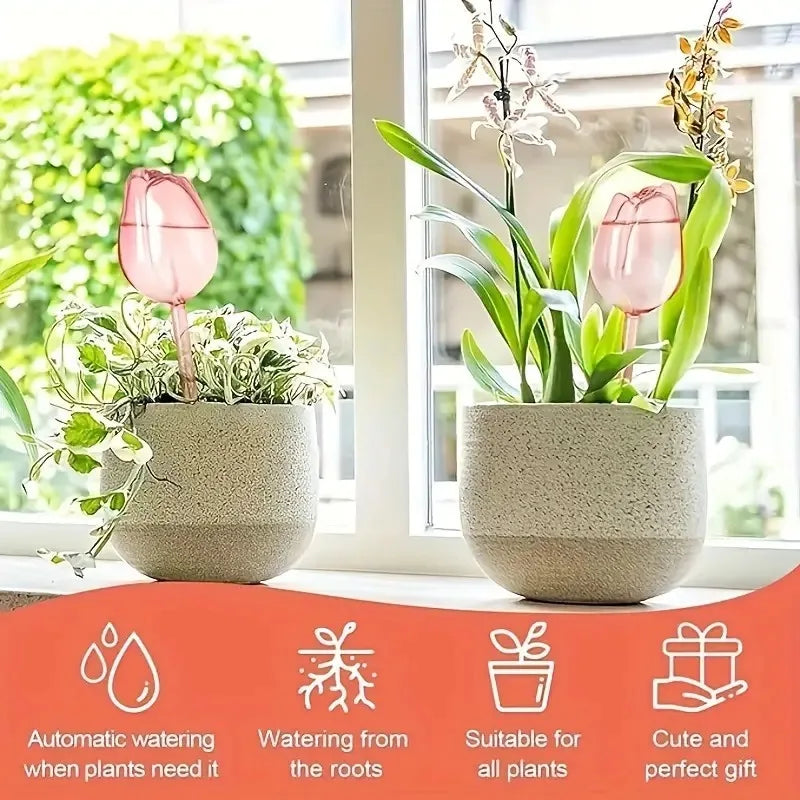 Pink tulip plant watering balls, suitable for indoor and outdoor plants, automatic plant drippers, and automatic watering