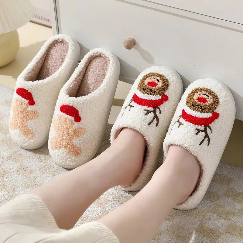Christmas Fluffy Soft Cozy Bedroom Cartoon Plush Cute Slippers for Indoor Outdoor Use