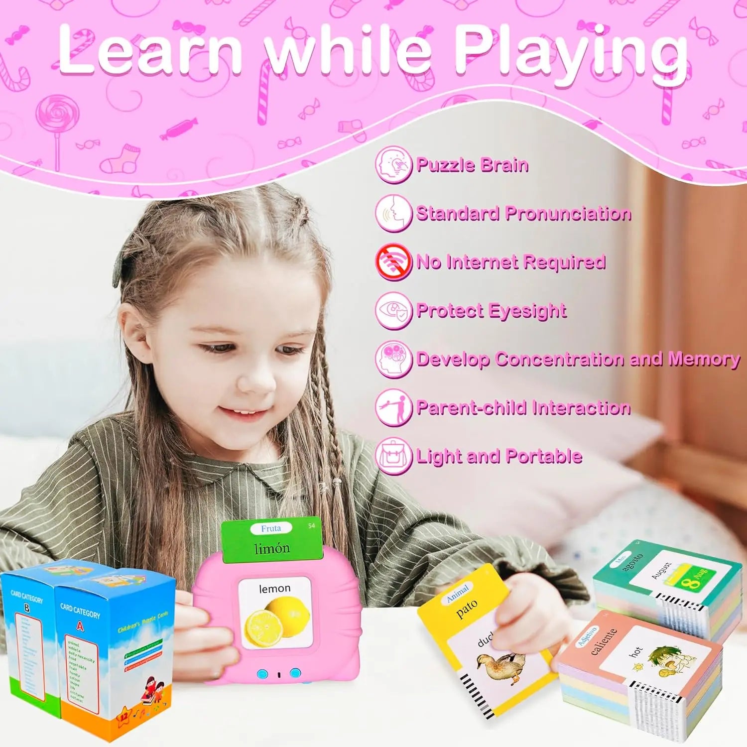 510 Spanish Flash Cards for Kids – Montessori Learning Toy for Toddlers