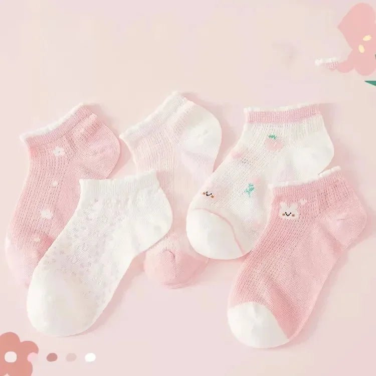 Kids Socks : 5 Pairs Cotton Girls Socks Spring, Summer Flowers Pattern