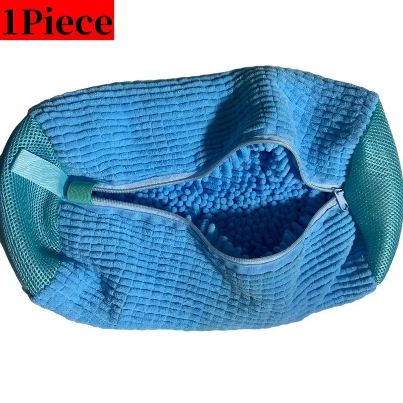 Blue textured bag with a strap on a white background