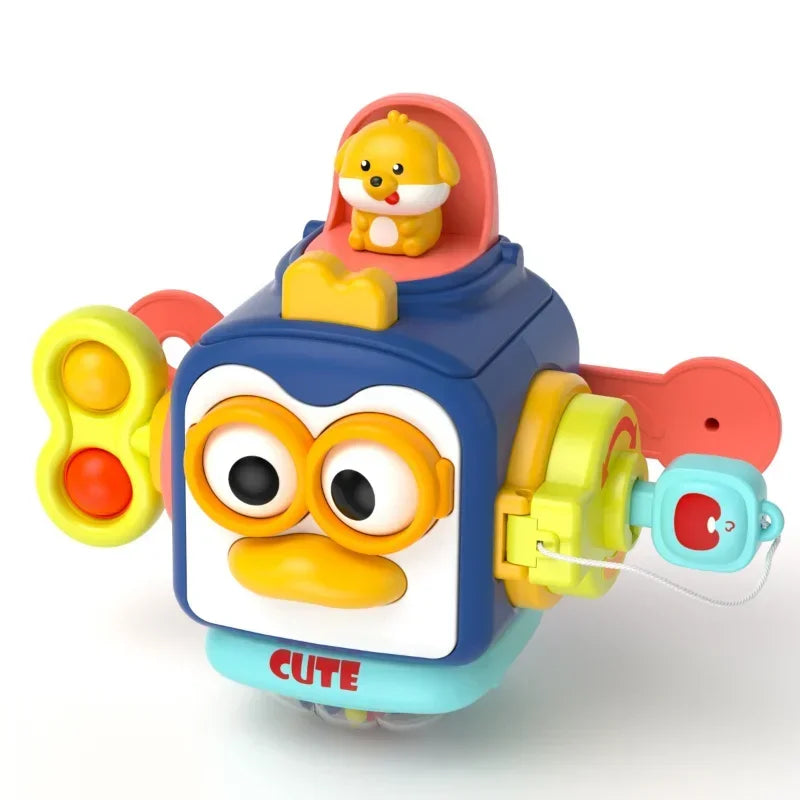 Montessori Sensory Toys for Toddlers Travel Activities Busy Cube, Baby Gifts Motor Skills Educational Learning Toys (Blue)