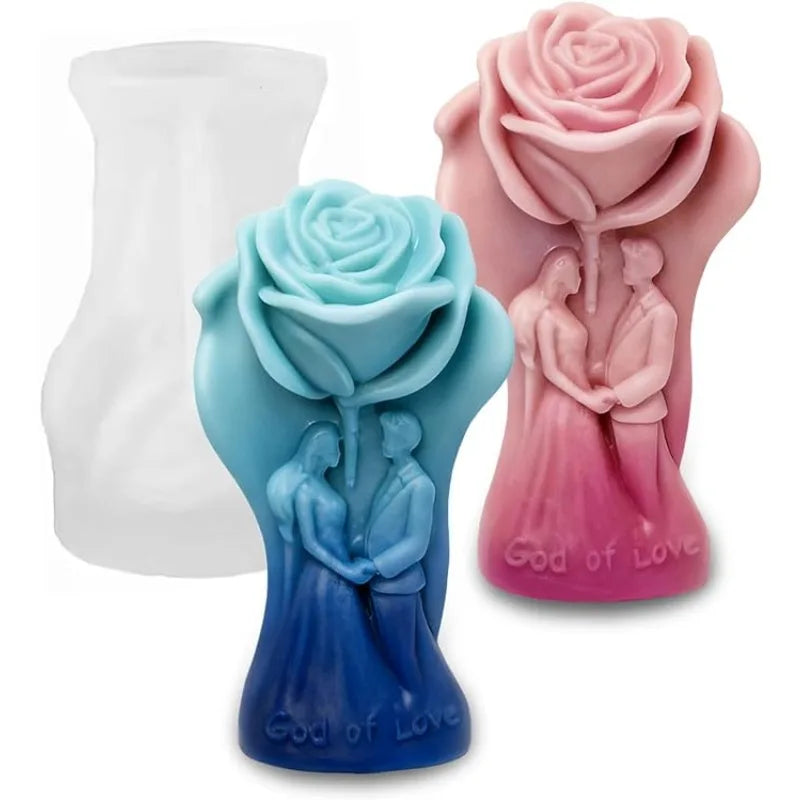 Lover Rose Silicone Candle Molds - Couple & Flower Shapes for Valentine's Day