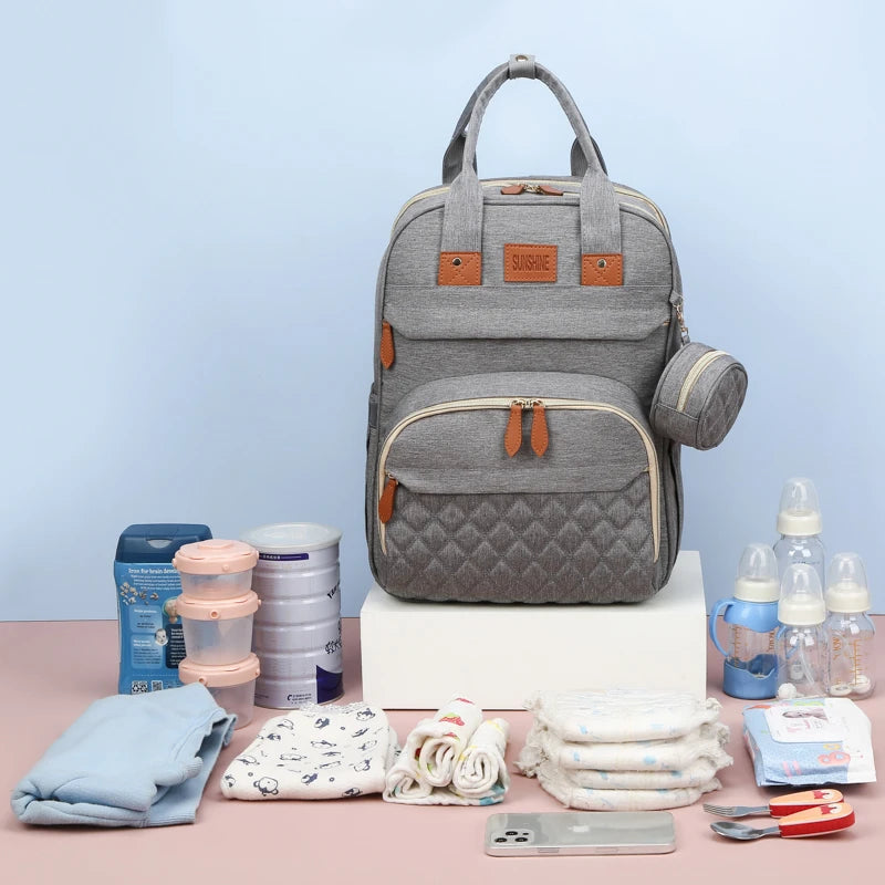 Mother and baby portable, folding bed bag large capacity, travel portable backpack diaper bag nursing bag