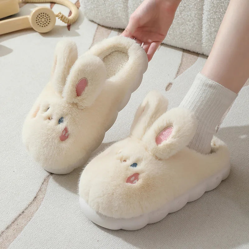Winter Funny Cartoon Slippers Women Indoor Cute Rabbit Ear Sandals Men Indoor Plush Non-slip Warm Sandal Adult Solid Color Shoes