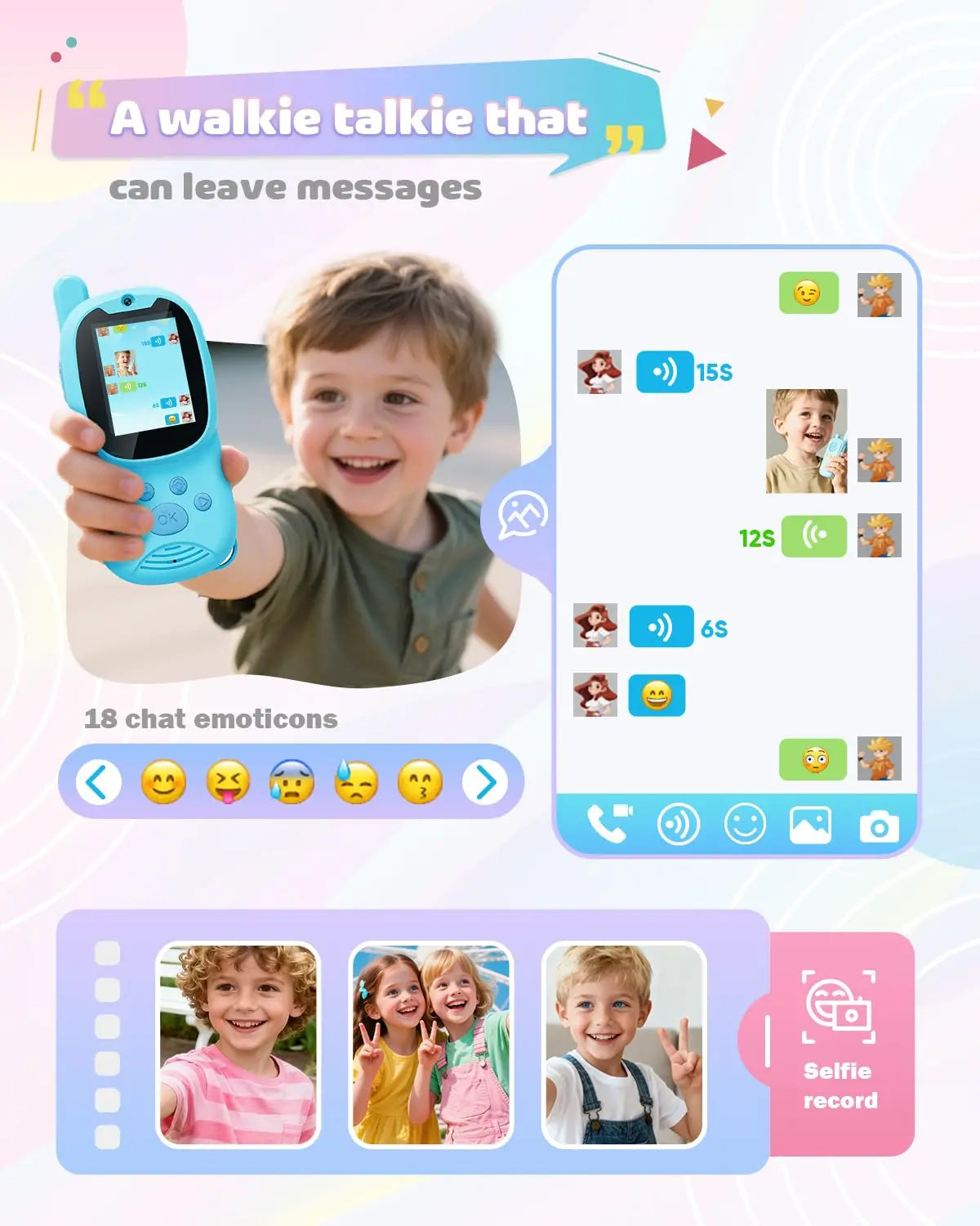 Video walkie talkies for kids,2 Pack Rechargeable Kids Walkie Talkies can send message,Christmas Birthday Gifts for kid Age 3-12