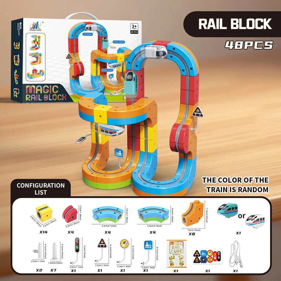New Children'S Educational Electric Magnetic Levitation Train Track Cube 3d Boy Diy Magnetic Assembly Toys Train Car Xmas Gifts