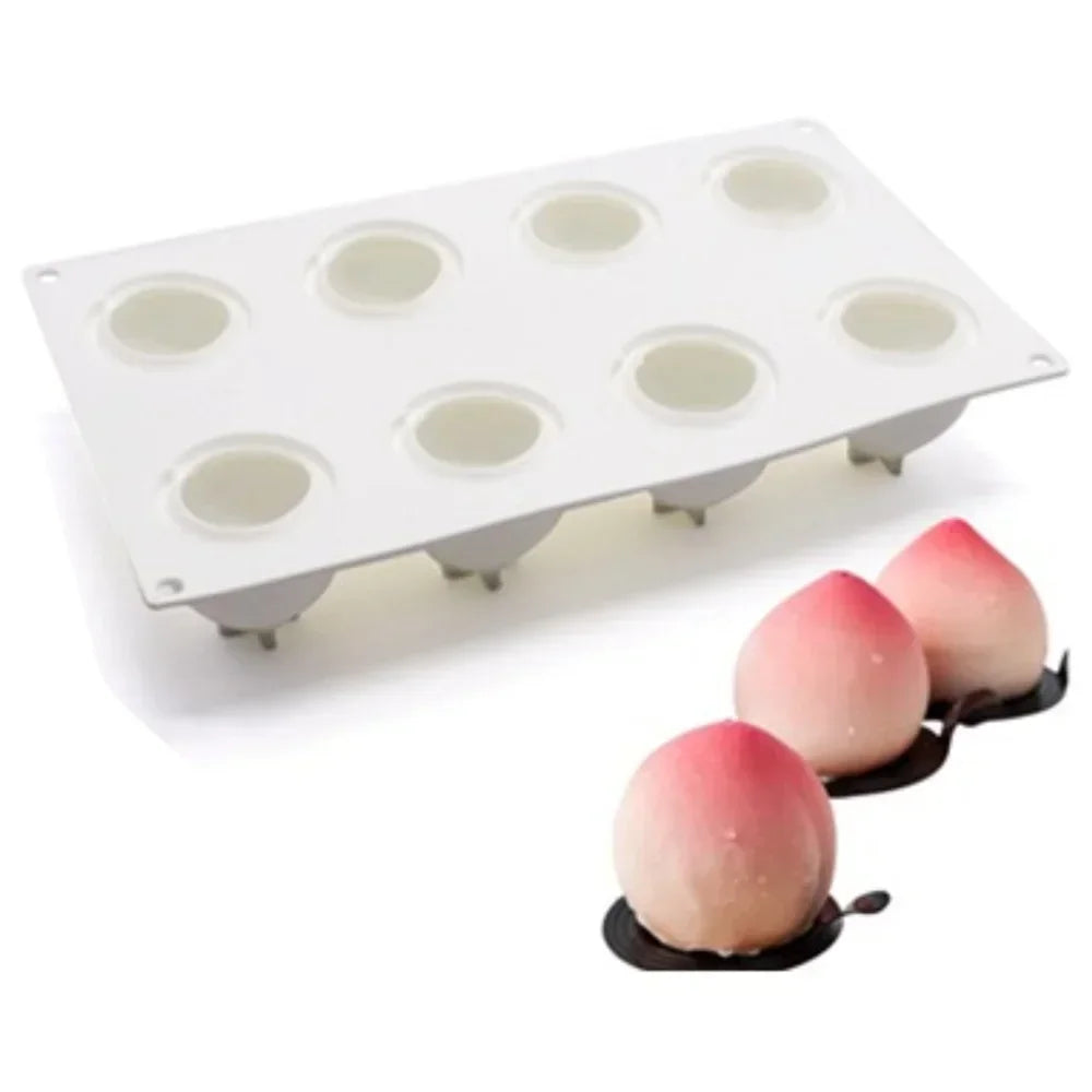 8 Hole Peach Shape Silicone Mousse Cake Mold For Baking Fruit Dessert Mousse Decorating Cake Chocolate Bakeware Mould