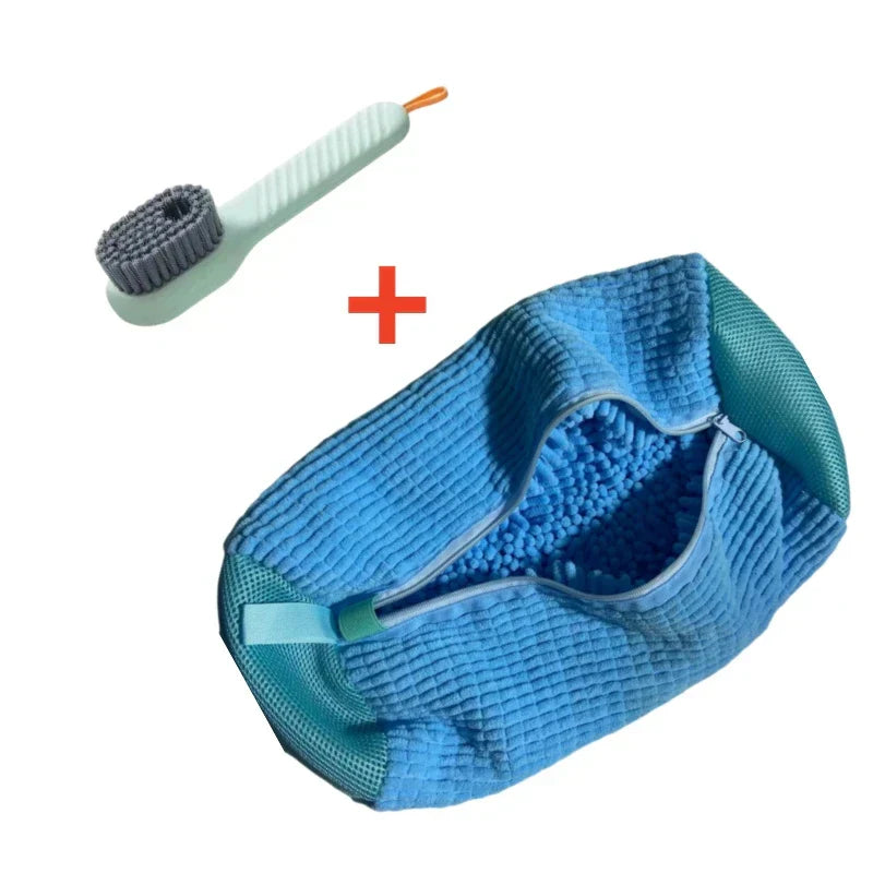 Blue scrubber with a brush and red plus sign on a white background