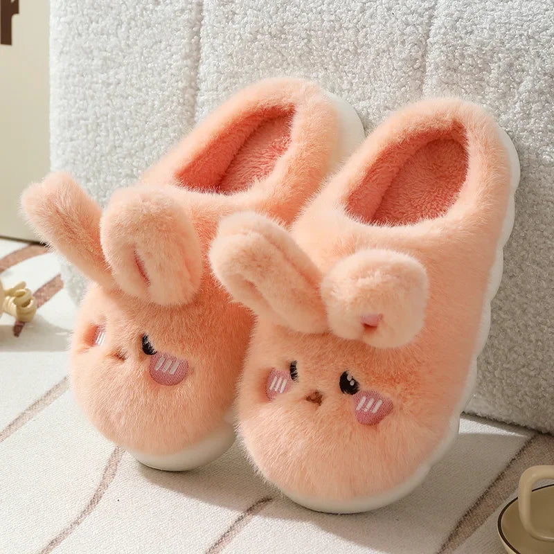Winter Funny Cartoon Slippers Women Indoor Cute Rabbit Ear Sandals Men Indoor Plush Non-slip Warm Sandal Adult Solid Color Shoes