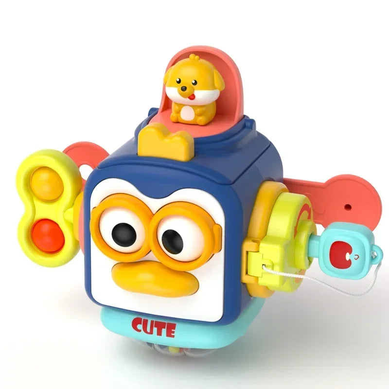 Montessori Sensory Toys for Toddlers Travel Activities Busy Cube, Baby Gifts Motor Skills Educational Learning Toys (Blue)