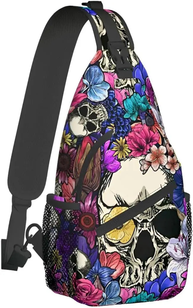 Colorful Skull Sling Backpack Trendy Sling Bag Multipurpose Crossbody Sling Travel Hiking Chest Bag Shoulder Backpack