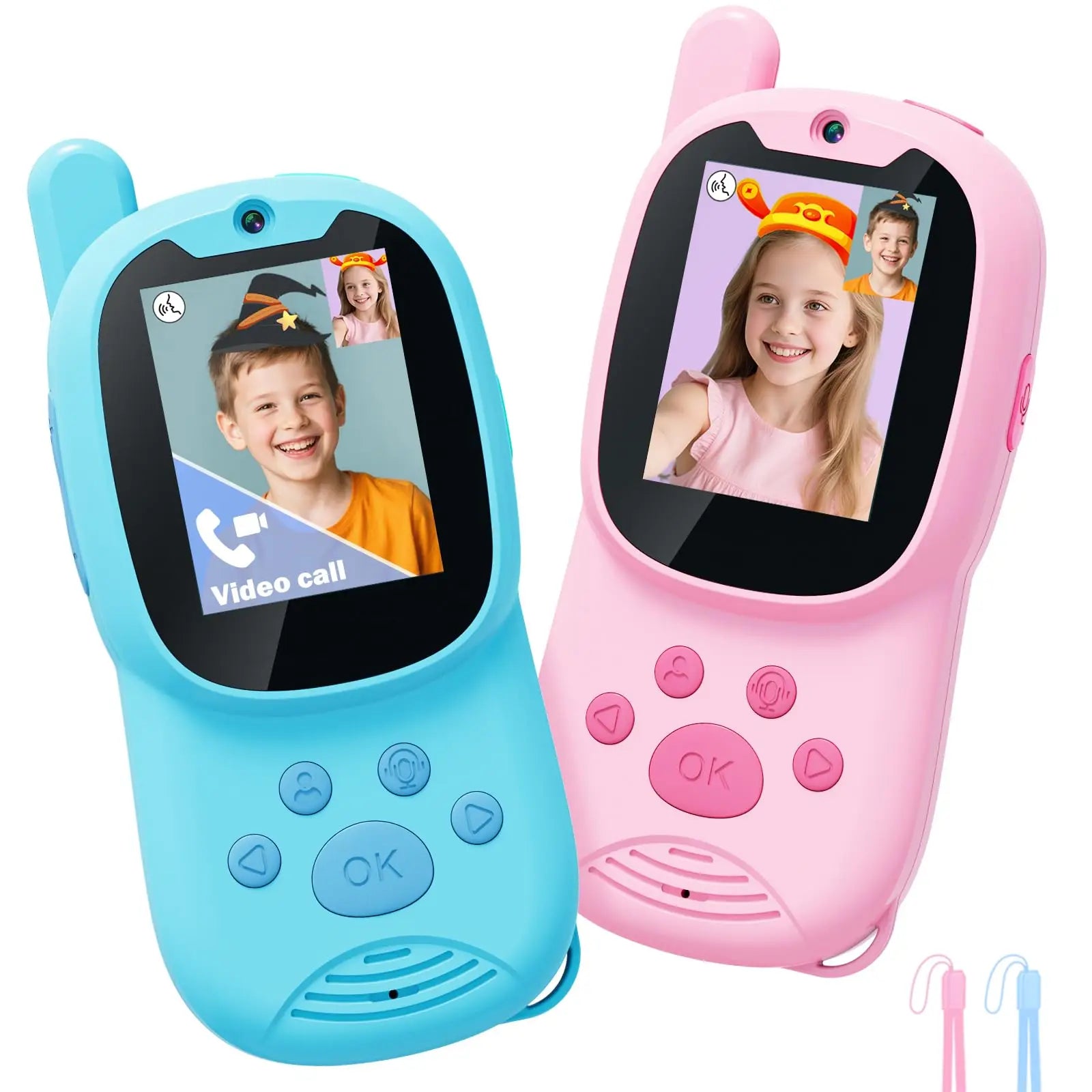Video walkie talkies for kids,2 Pack Rechargeable Kids Walkie Talkies can send message,Christmas Birthday Gifts for kid Age 3-12