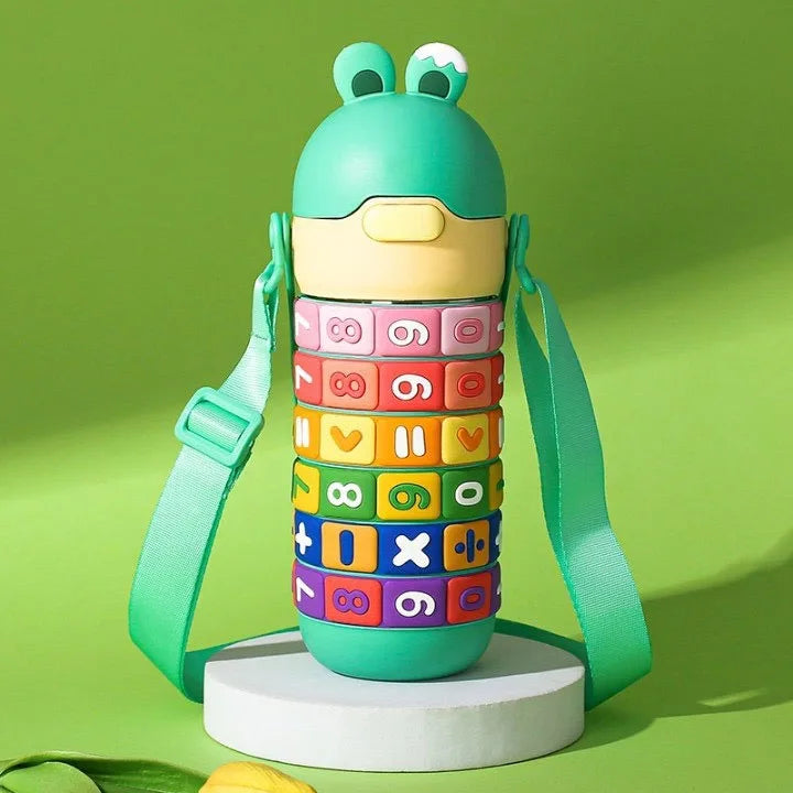 Creative Kids Thermal Bottle Digital Puzzle Insulated Water Bottle Anti-Drop Portable Cartoon Straw Cup For Kindergarten Student