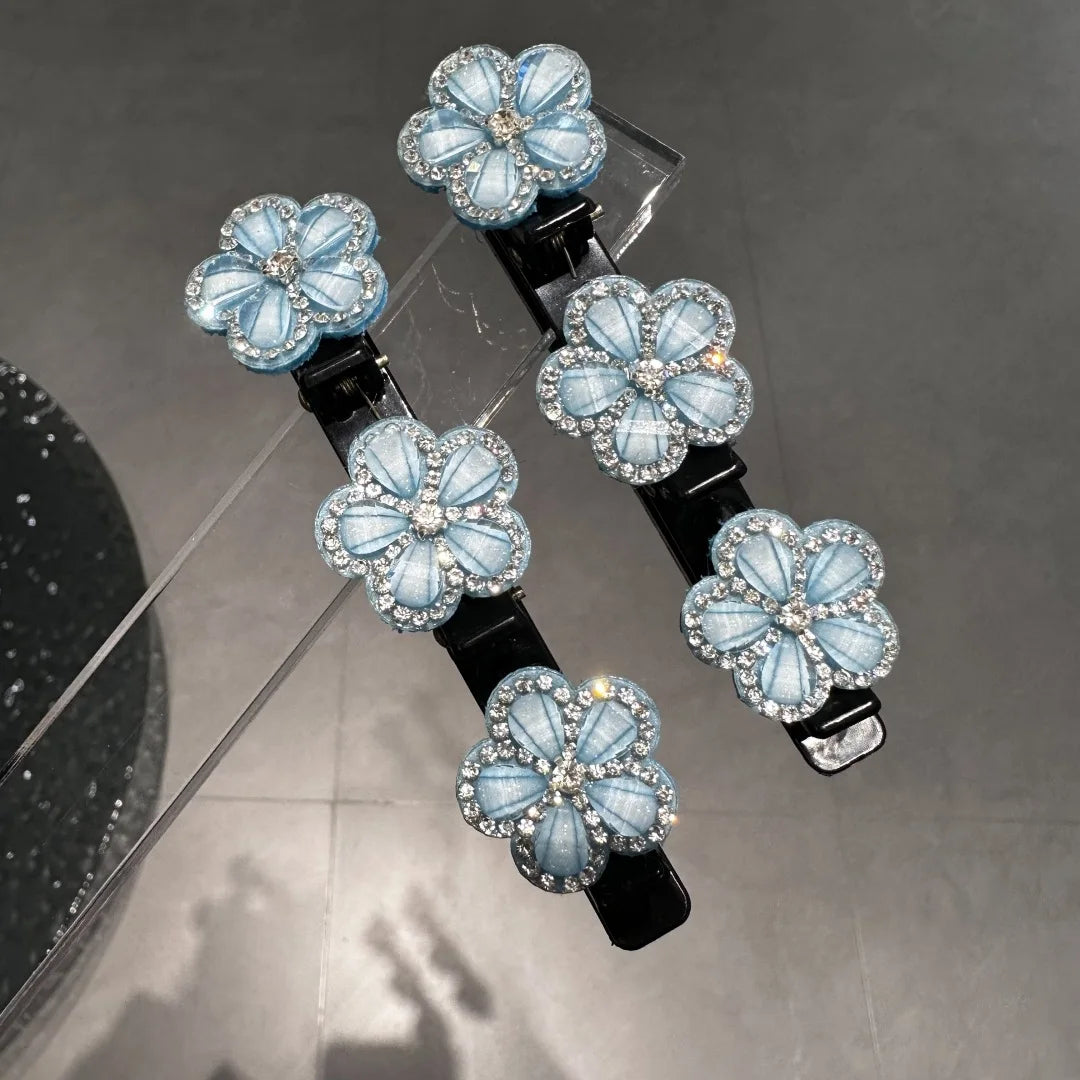 2PCS Women's Sparkling Crystal Flower Hair Clip Rhinestone Braided Hairpin Side Bangs Clip Hair Bands Shiny Elegant Hair Clip