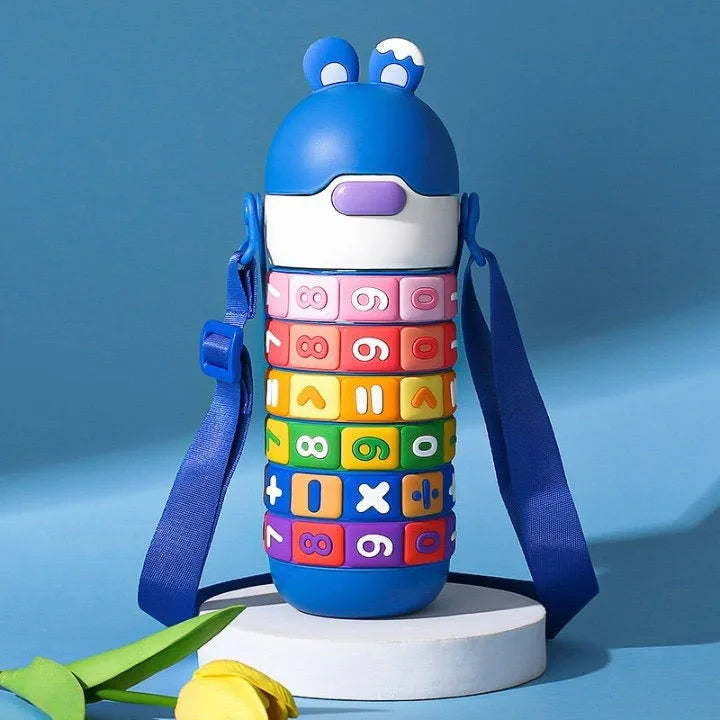 Creative Kids Thermal Bottle Digital Puzzle Insulated Water Bottle Anti-Drop Portable Cartoon Straw Cup For Kindergarten Student