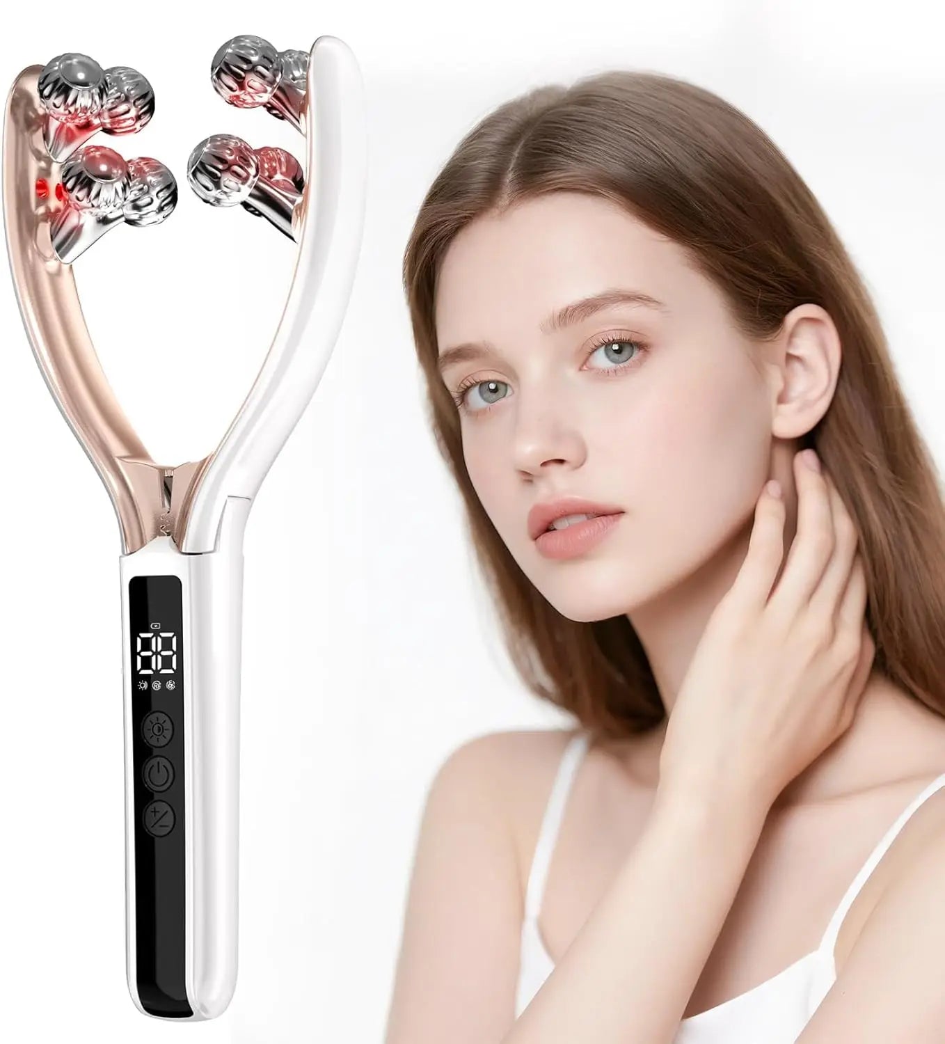 Facial Massager for Face and Neck V‑Shape Lifting Roller with Microcurrent Red Blue Light Therapy Vibrating Face Slimmer Device