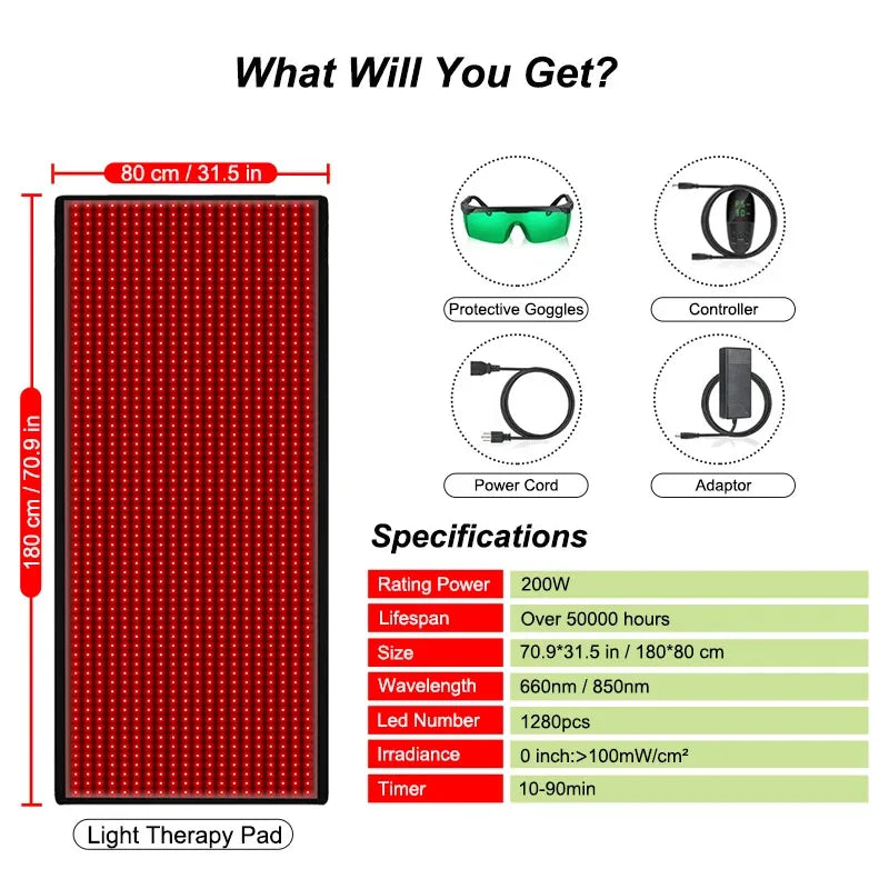 1280-LED Red Light Therapy Mat | Near Infrared Full Body LED Mat for Home Relaxation