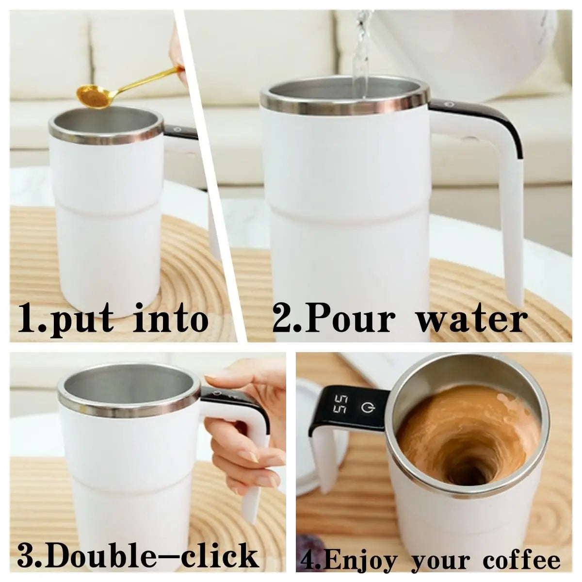 Rechargeable Magnetic Stirring Coffee Mug | 304 Stainless Steel Self Mixing Cup