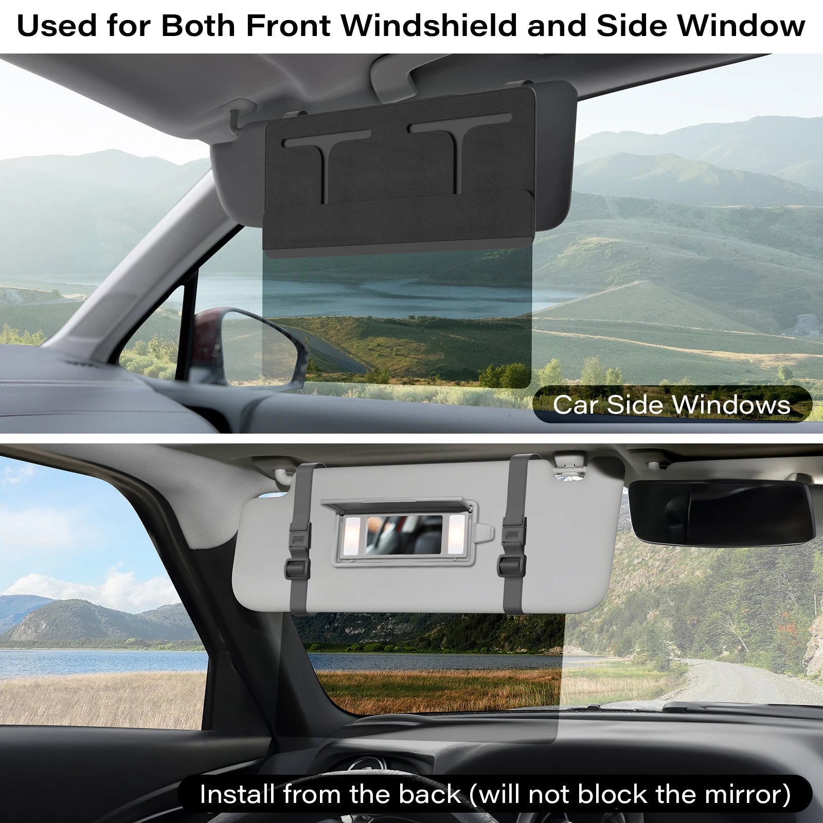 Sun Visor for Car Adjustable Extension Car Visor Sun Shade for Safe Driving Black