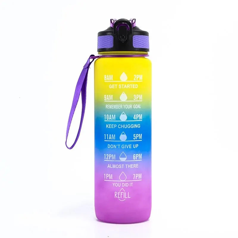 Motivational Water Bottle with Time Marker Straw for Fitness Hydration