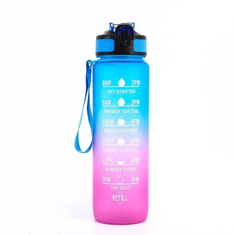 Motivational Water Bottle with Time Marker Straw for Fitness Hydration