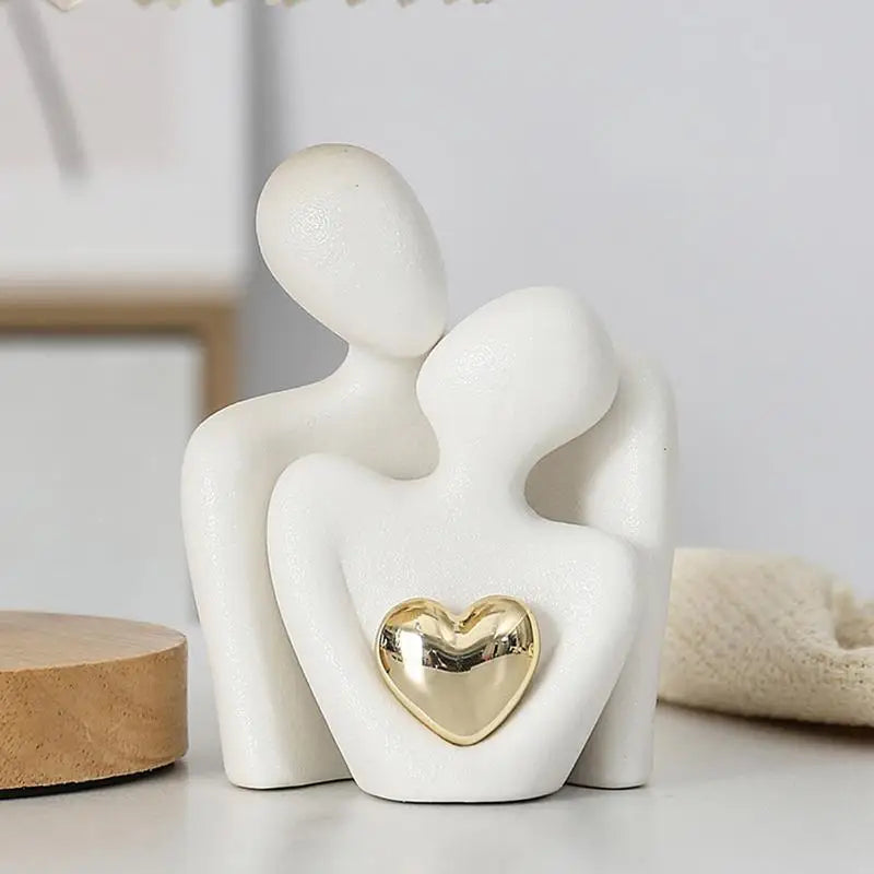 Hugging Couple Statue Ceramic Lover Figurine Home Decor Abstract Modern Sculpture