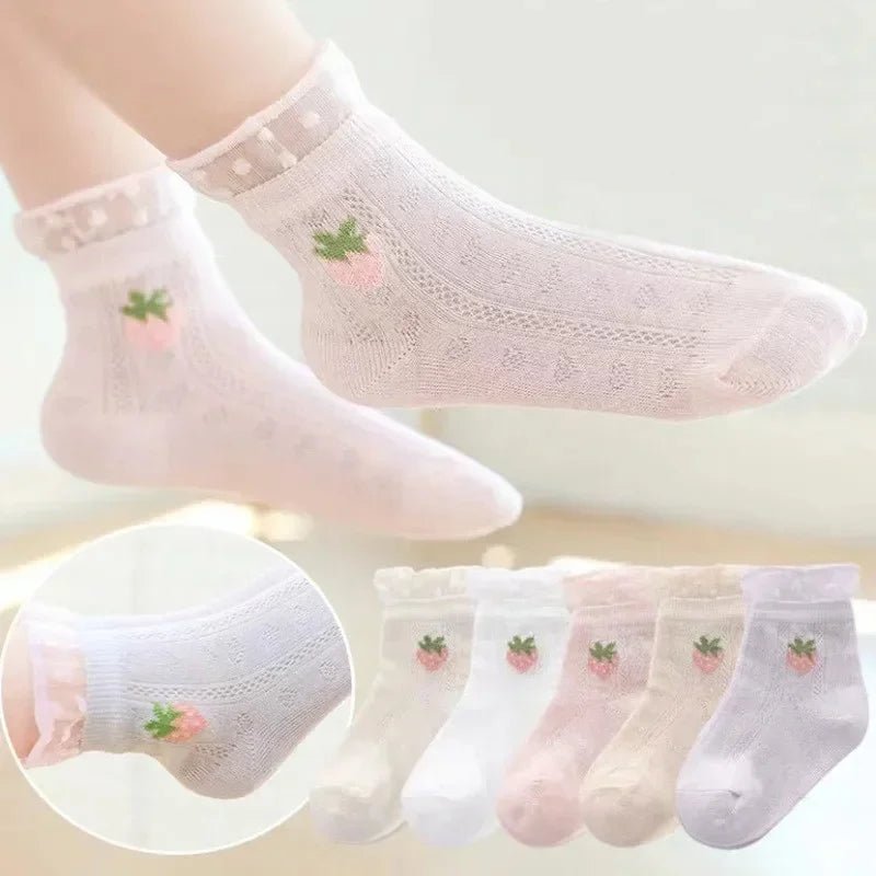Kids Socks : 5 Pairs Cotton Girls Socks Spring, Summer Flowers Pattern