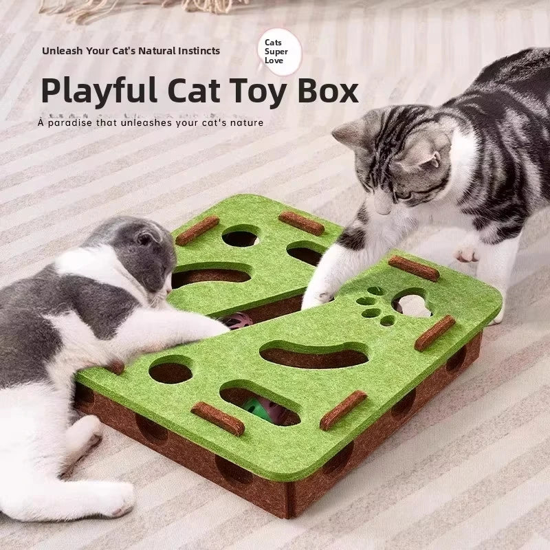 Interactive Cat Toy Box with 3 Jingle Balls – Puzzle Feeder & Smart Play Maze