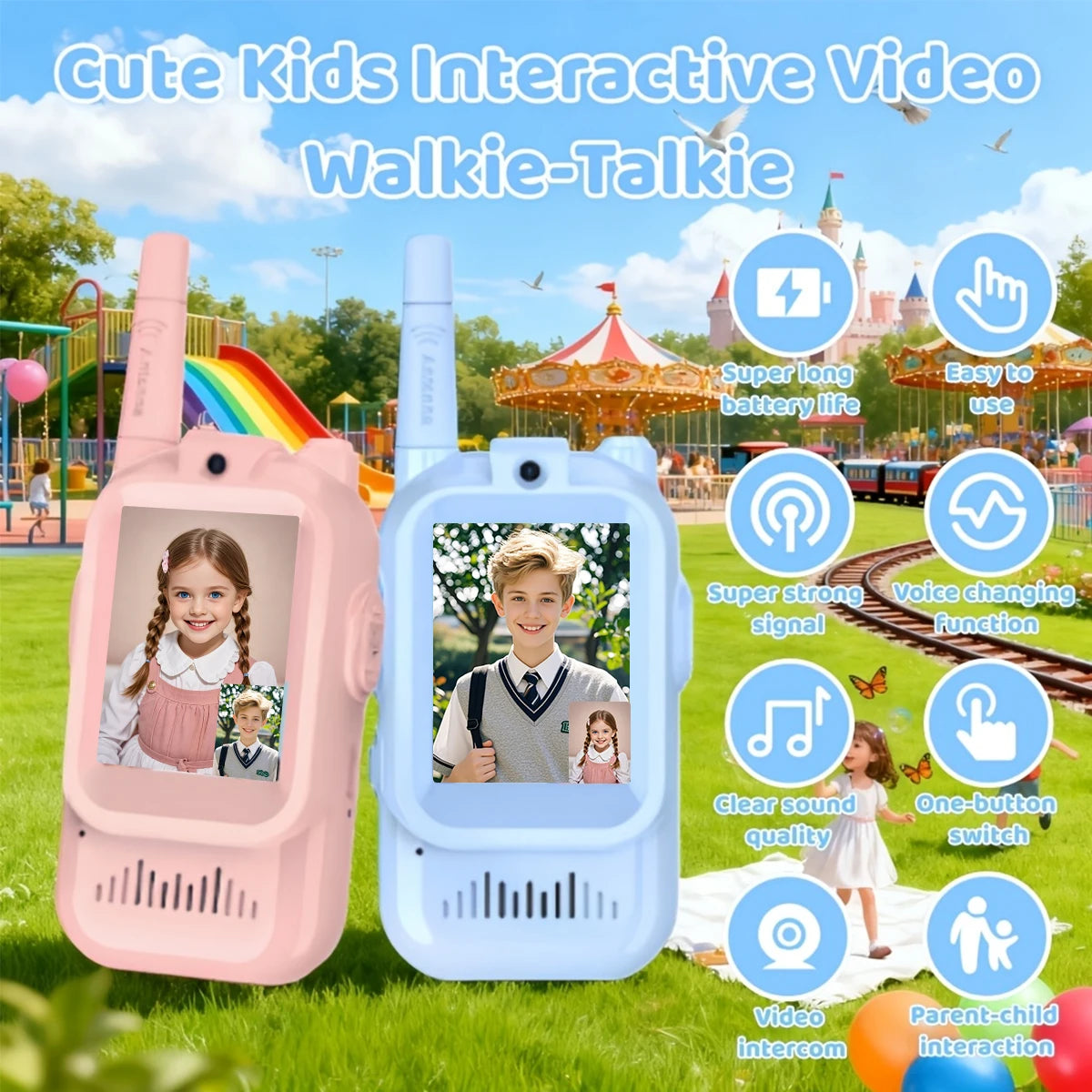 2PCS Video Walkie Talkie For Kids 2-inch HD Screen Rechargeable Toys for Indoor Camping Travel Birthday Gfits for Kids Ages 3-12