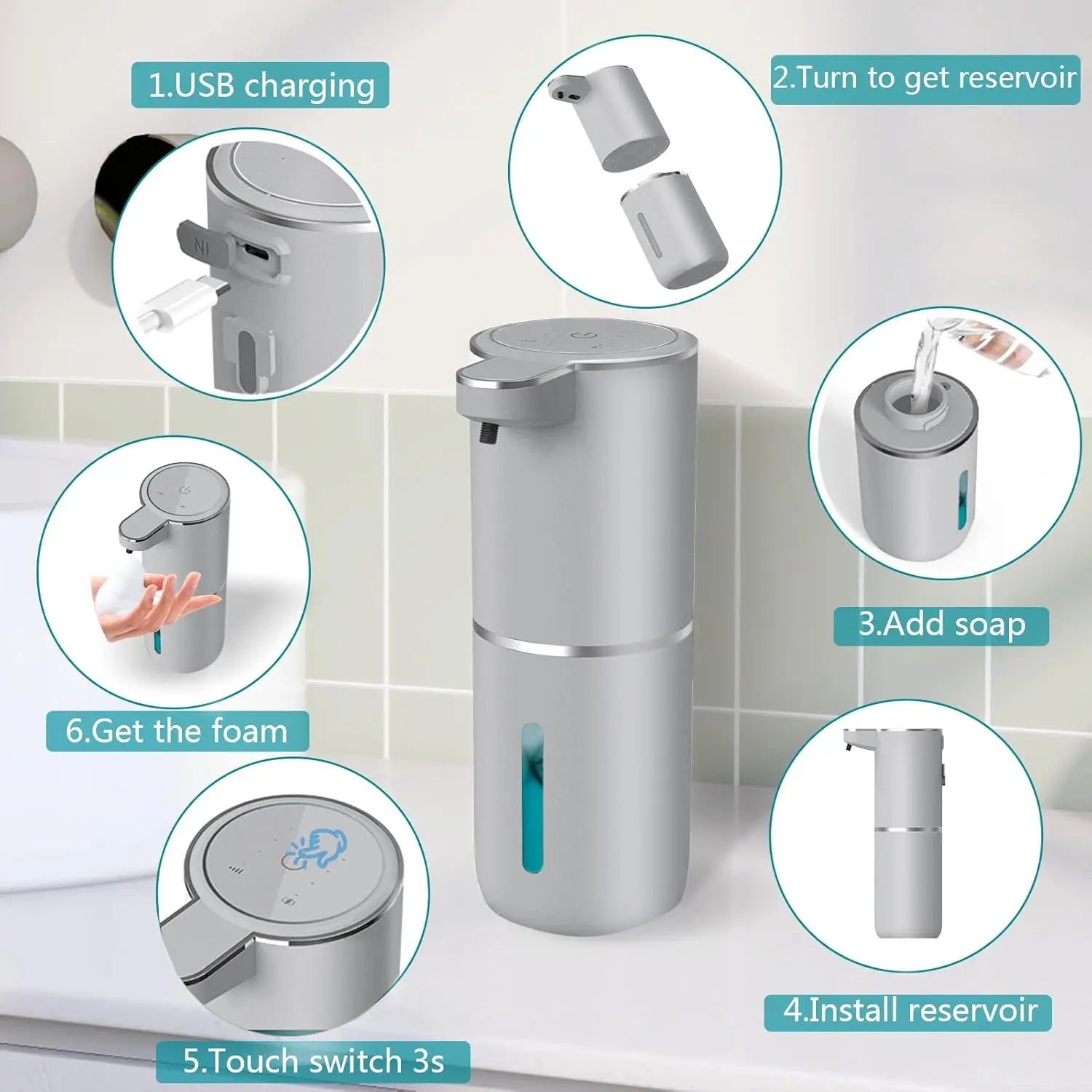 Soap dispenser for bathroom kitchen Touchless Sensor 4 Level Adjustable automatic Foam/Liquid