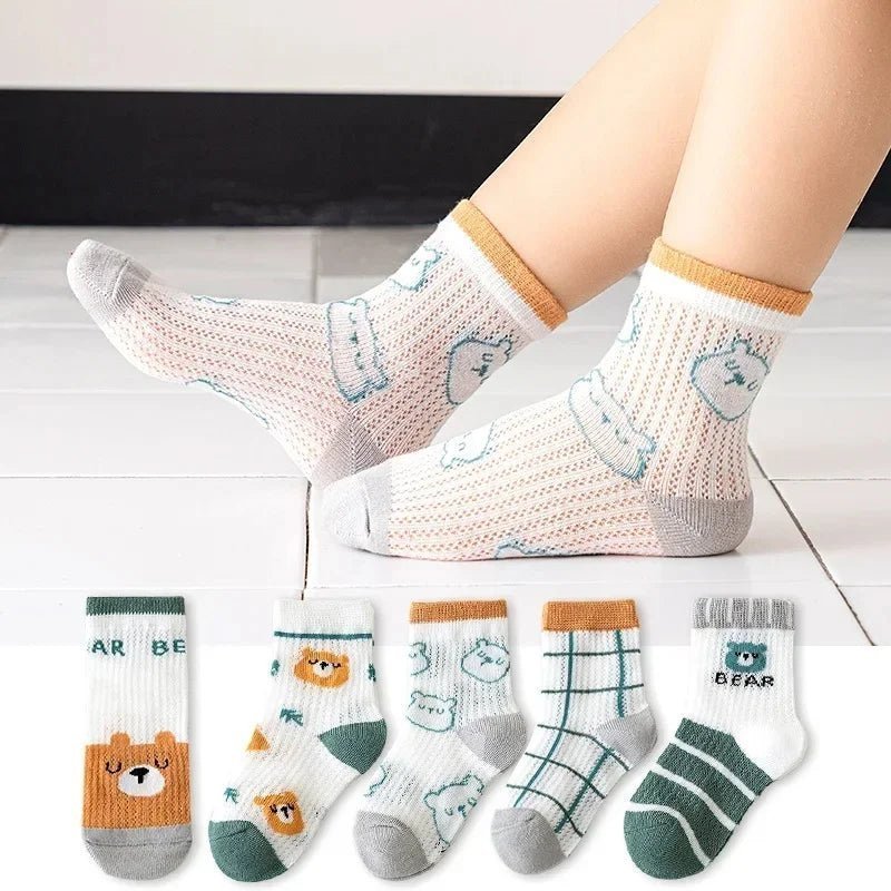 Kids Socks : 5 Pairs Cotton Girls Socks Spring, Summer Flowers Pattern