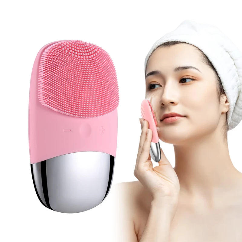 Square Electric Facial Cleansing Brush Silicone | Rechargeable Ultrasonic Face Cleaning & Massage Tool