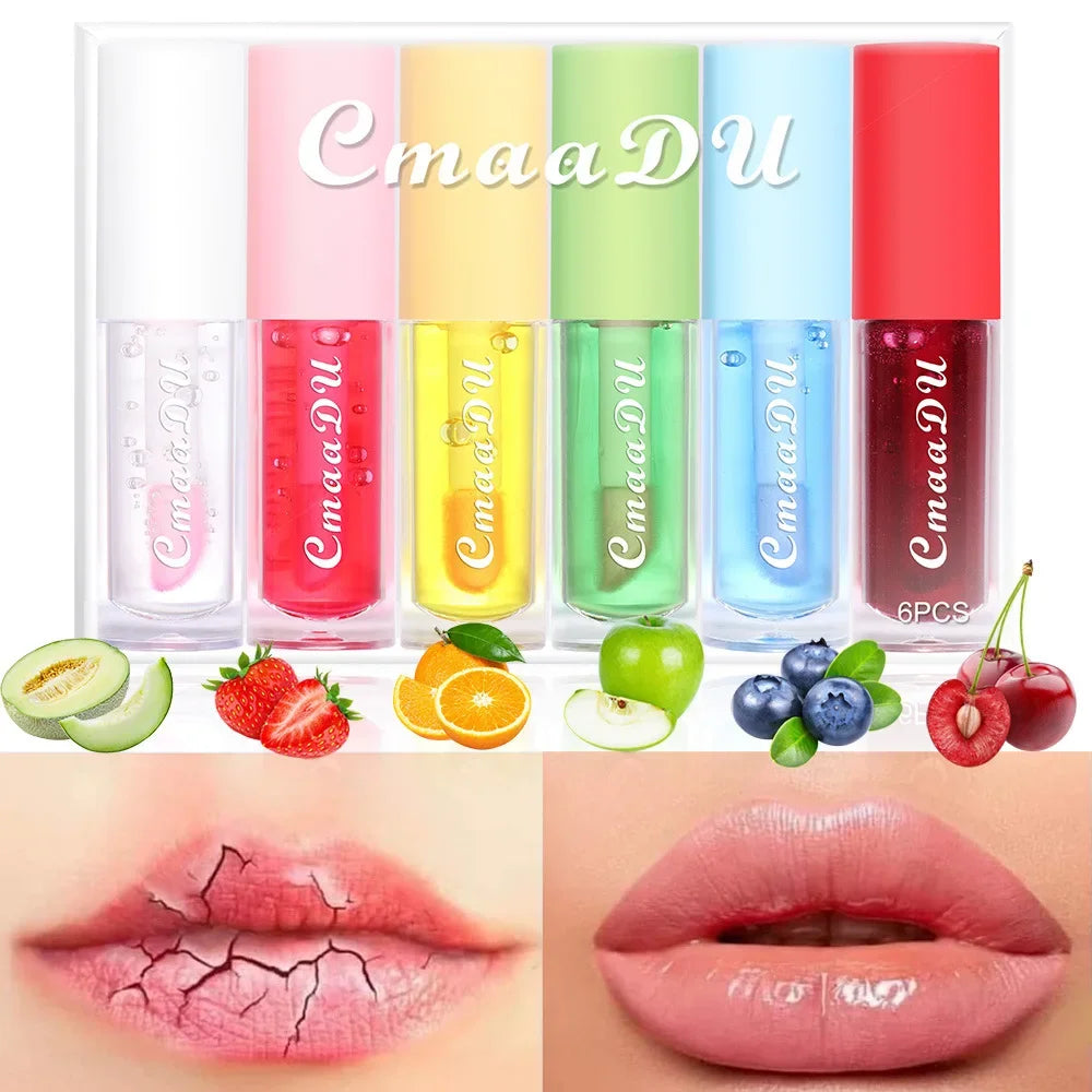 6pcs Set Fruit Lipgloss Nourishes Color Chaging Lip Gloss Repair Your Lip Skin Moisturizing Lip Oil Makeup Lip Glaze Set 