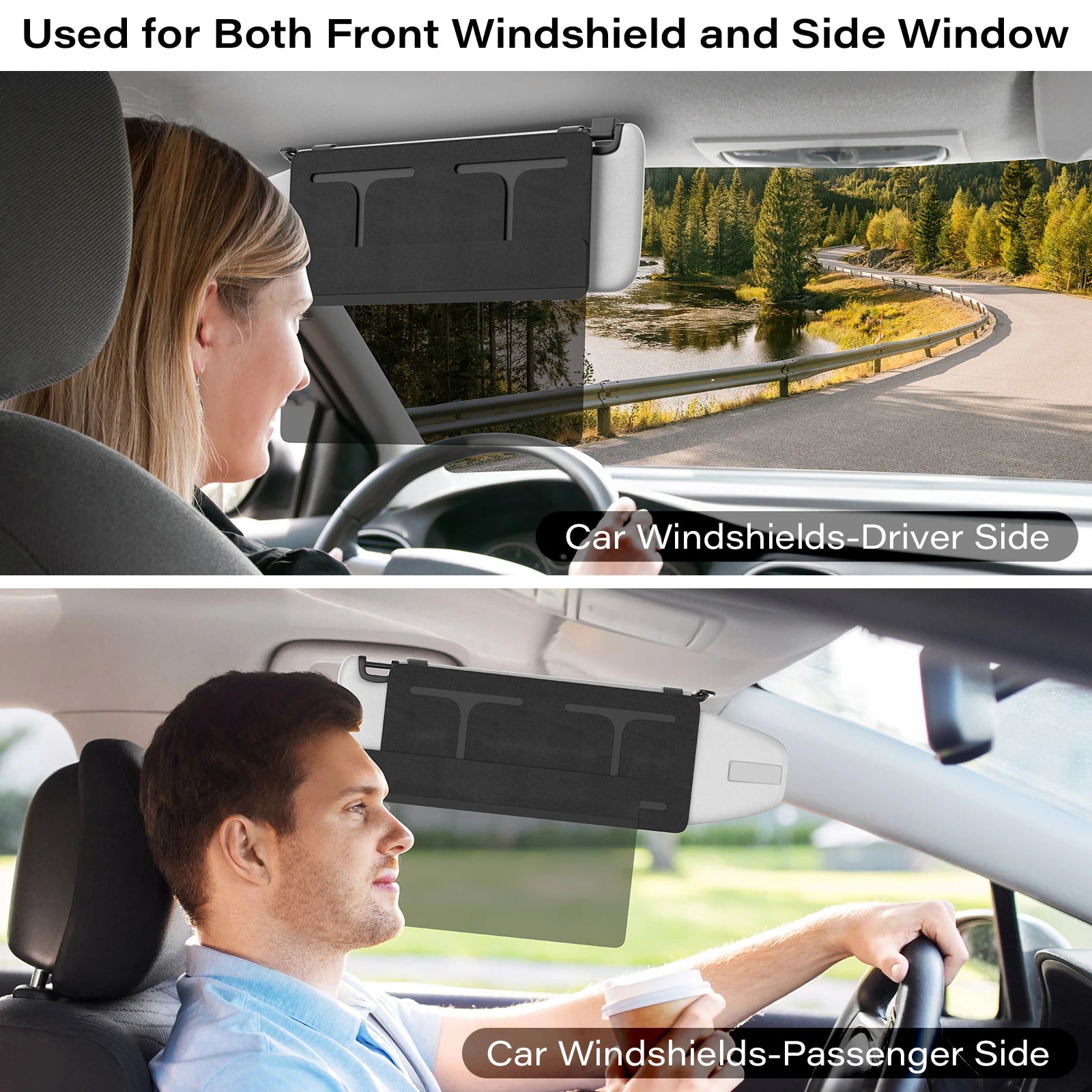 Sun Visor for Car Adjustable Extension Car Visor Sun Shade for Safe Driving Black