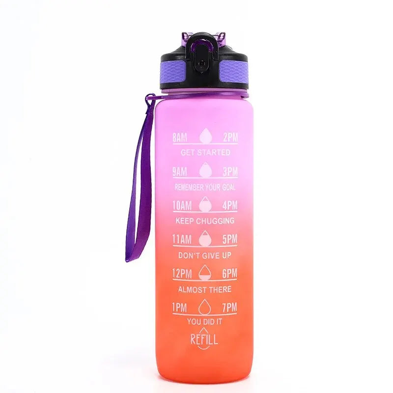Motivational Water Bottle with Time Marker Straw for Fitness Hydration