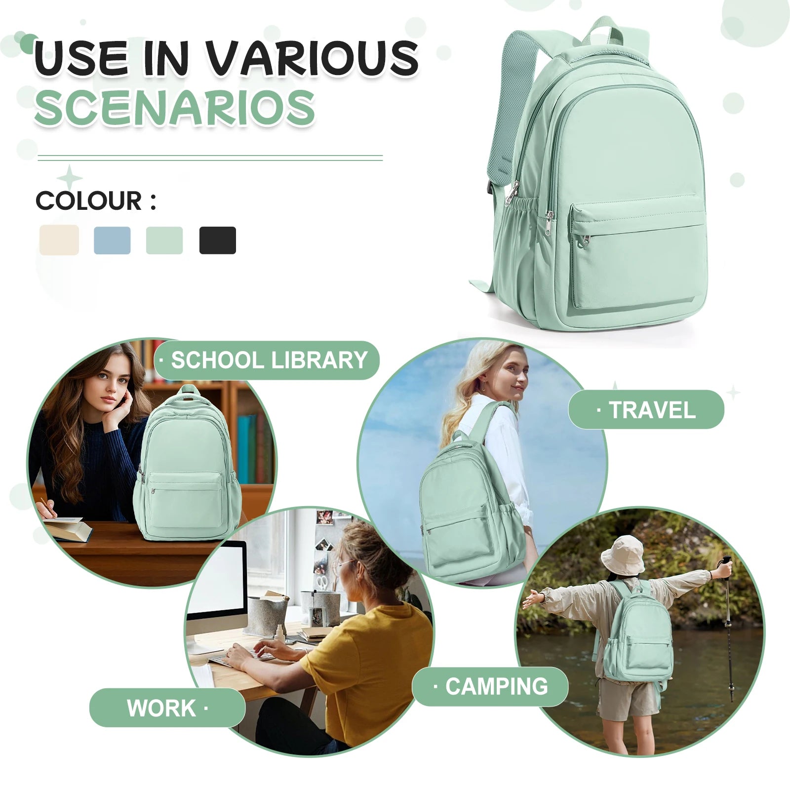 Lightweight Style Nylon Backpack School Backpack for Primary Middle Bookbag teens student Travel backpack, Multiple Compartments