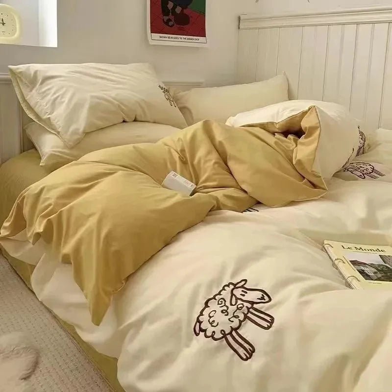 Korean Bed Sheet Set - Boys, Girls-Twin, Queen Duvet Cover Flat Sheet.