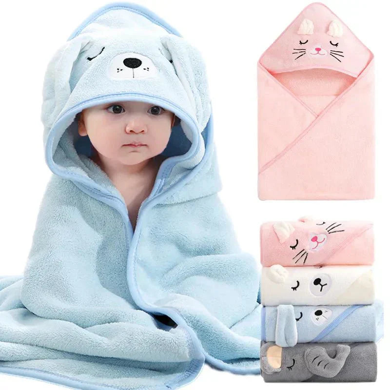 Baby Bath Hooded Blanket, Cartoon Towel Swaddle Wrap, Toddler Bathrobe
