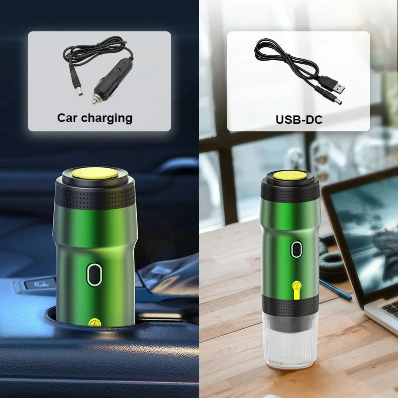 DENOKIN Electric Portable Coffee Machine Italian Espresso Machine for Car & Home 3-in-1 Capsule Powder Travel Coffee Maker