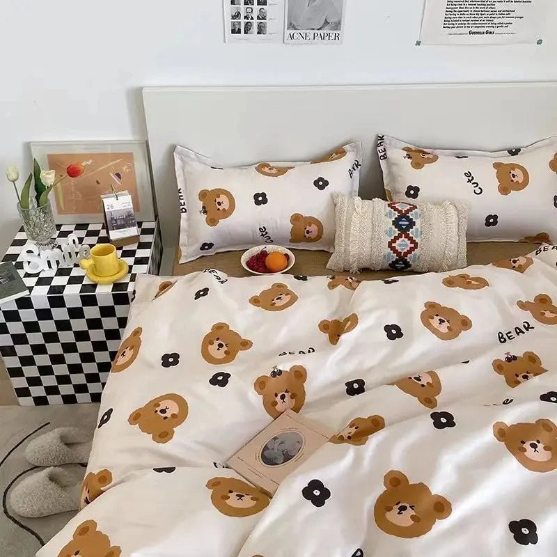 Korean Bed Sheet Set - Boys, Girls-Twin, Queen Duvet Cover Flat Sheet.